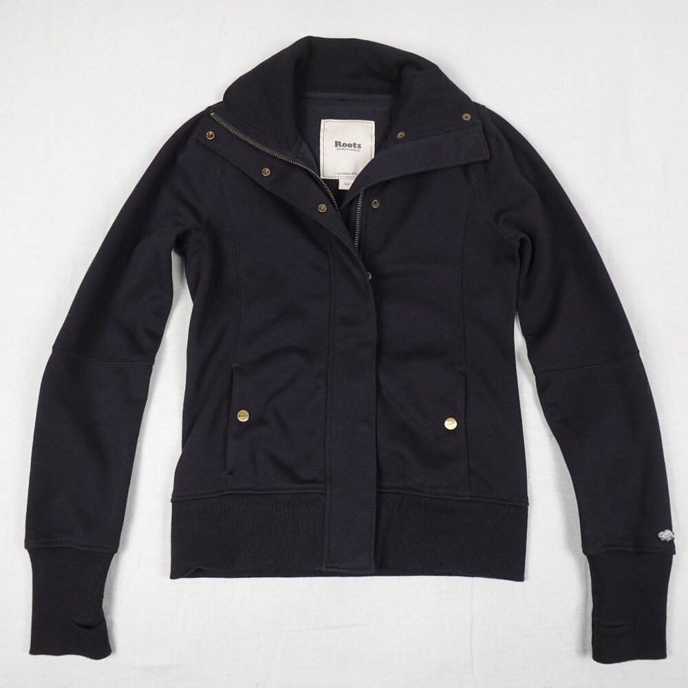 ROOTS Jacket Women's Small Collared Zip Up with Thumb Hole Cuffs Lightweight